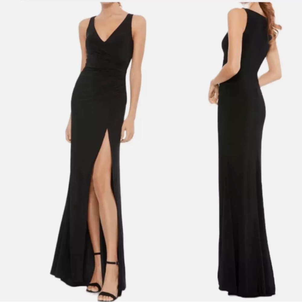 IEENA for Mac Duggar long black high slit gown